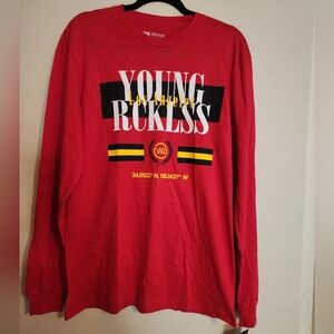 NWT! YOUNG & RECKLESS Men's Long Sleeve Medium  Red With White & Yellow Logo
